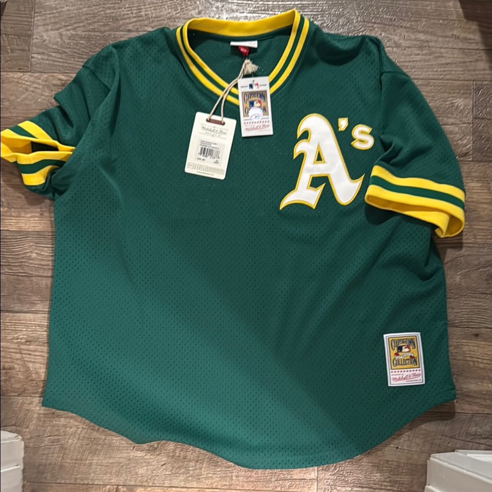 Green A's Rickey Henderson Jersey with Yellow Accents